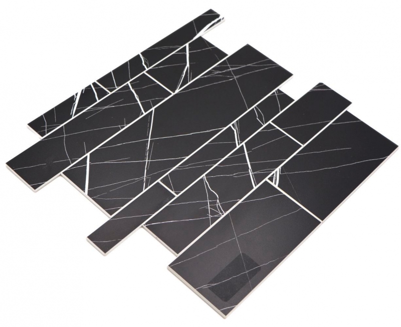Tapis mosaïque autocollant Vinyle aspect pierre noir blanc aspect Carrare Rectangulaire MOS200-SP04