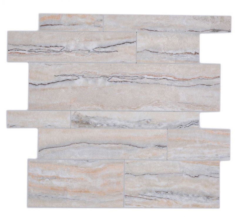 Tapis mosaïque autocollant vinyle aspect pierre blanc gris or Rectangulaire MOS200-SP06