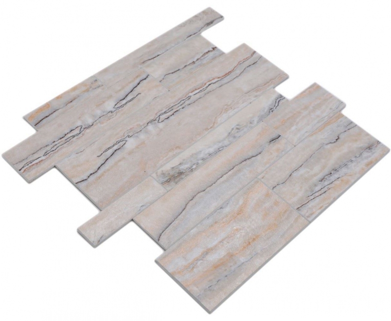 Tapis mosaïque autocollant vinyle aspect pierre blanc gris or Rectangulaire MOS200-SP06