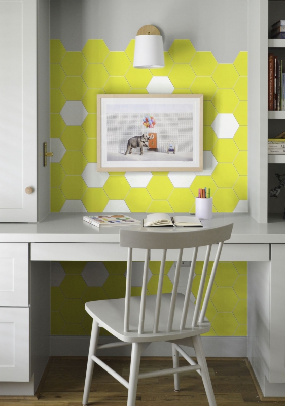 Carreau de mosaïque hexagonal autocollant en vinyle jaune MOS200-S07