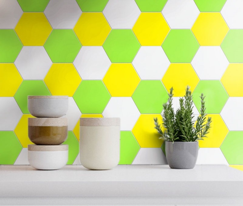 Carreau de mosaïque hexagonal autocollant en vinyle blanc MOS200-S01