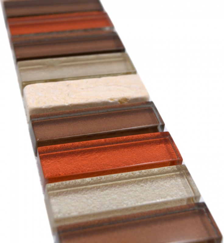 Pierre naturelle Carreaux de mosaïque Mosaïque de verre Bordure beige marron brillant mur sol cuisine salle de bain douche - MOS92-BO1110_f