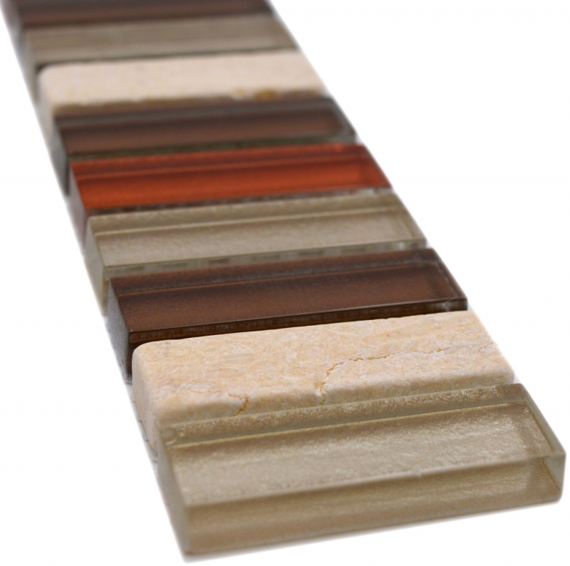 Pierre naturelle Carreaux de mosaïque Mosaïque de verre Bordure beige marron brillant mur sol cuisine salle de bain douche - MOS92-BO1110_f