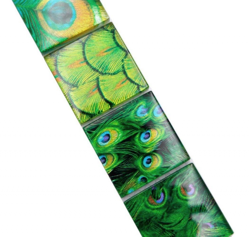 Mosaïque Borde bordures Mosaïque de verre monde animal paon vert foncé vert clair jaune MOS78BOR-W88