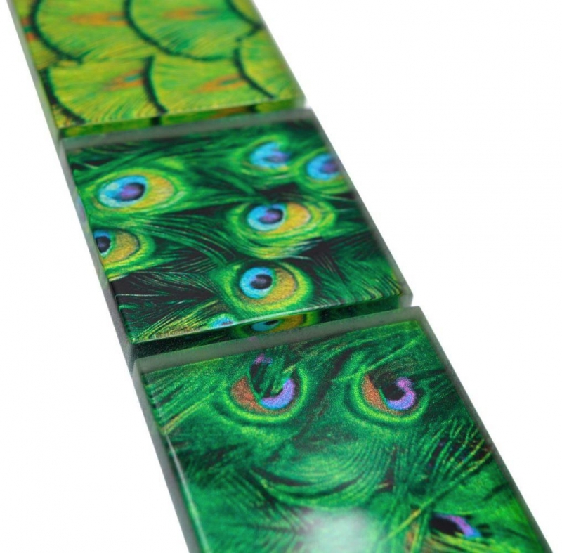 Mosaïque Borde bordures Mosaïque de verre monde animal paon vert foncé vert clair jaune MOS78BOR-W88