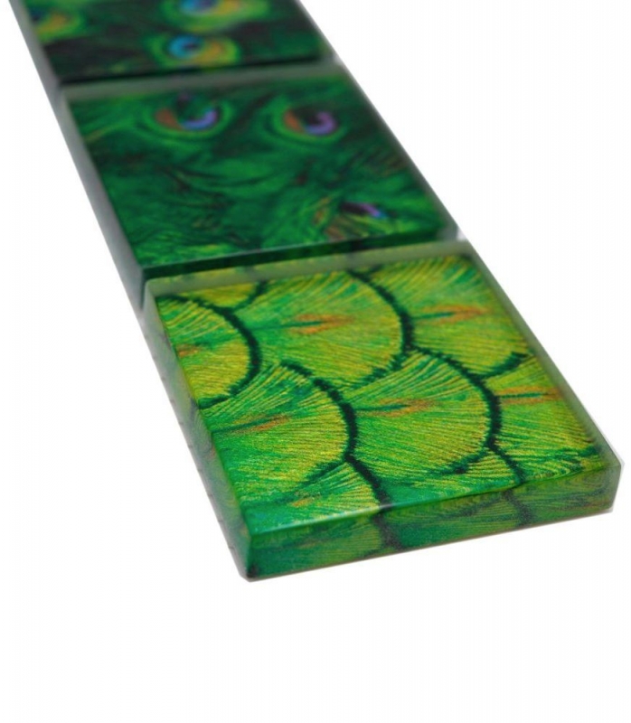 Mosaïque Borde bordures Mosaïque de verre monde animal paon vert foncé vert clair jaune MOS78BOR-W88