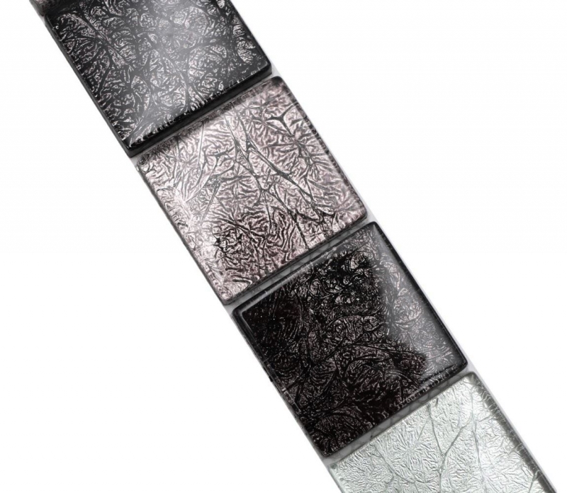 Mosaïque Borde Bordures Carreaux de verre Mosaïque Argent Noir Structure MOS126BOR-1784
