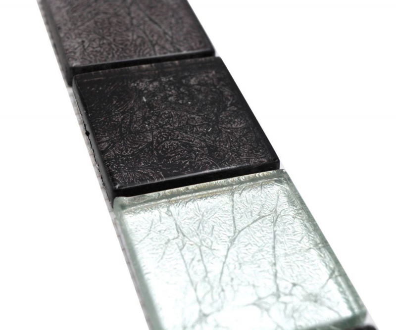 Mosaïque Borde Bordures Carreaux de verre Mosaïque Argent Noir Structure MOS126BOR-1784