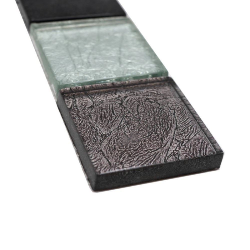 Mosaïque Borde Bordures Carreaux de verre Mosaïque Argent Noir Structure MOS126BOR-1784