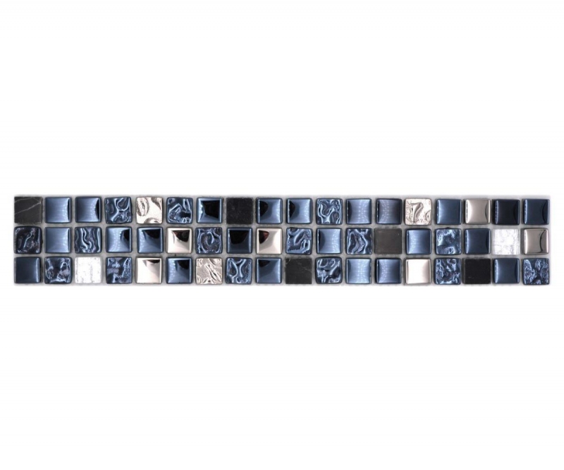 Mosaïque Borde Bordüre Mosaïque de verre Pierre naturelle noire argentée revêtue MOS92BOR-660