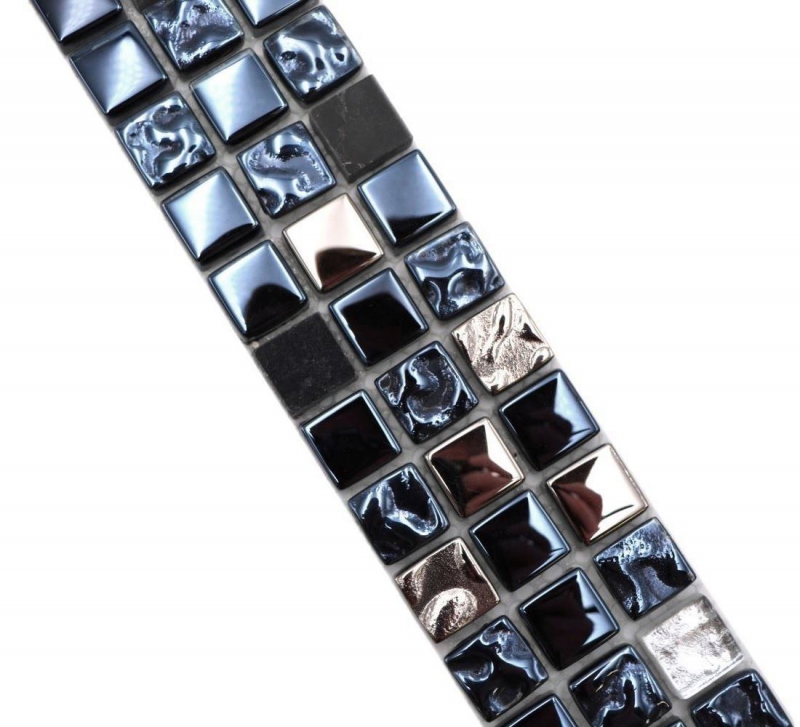 Mosaïque Borde Bordüre Mosaïque de verre Pierre naturelle noire argentée revêtue MOS92BOR-660