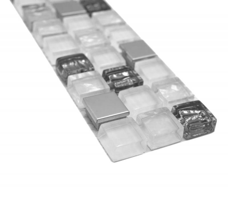 Mosaïque Bordures Mosaïque de verre Acier mix blanc et insert métallique MOS92BOR-0107