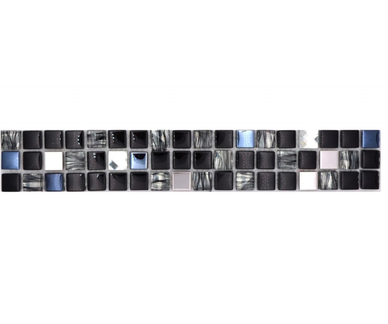 Mosaïque Bordures Mosaïque de verre Acier mix noir et insert métallique MOS92BOR-0304