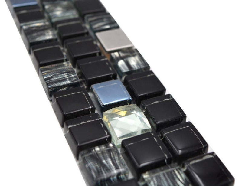 Mosaïque Bordures Mosaïque de verre Acier mix noir et insert métallique MOS92BOR-0304