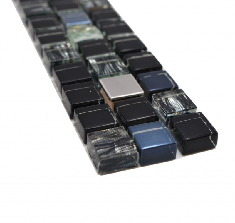 Mosaïque Bordures Mosaïque de verre Acier mix noir et insert métallique MOS92BOR-0304