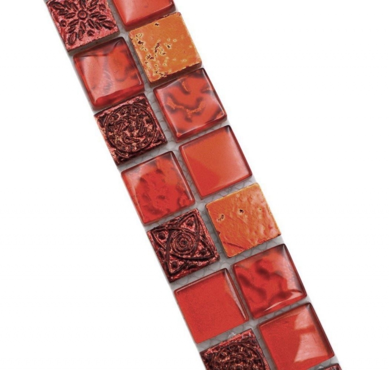 Mosaïque Borde Bordüre Mosaïque de verre Resin mix rouge structure MOS83BOR-CB30