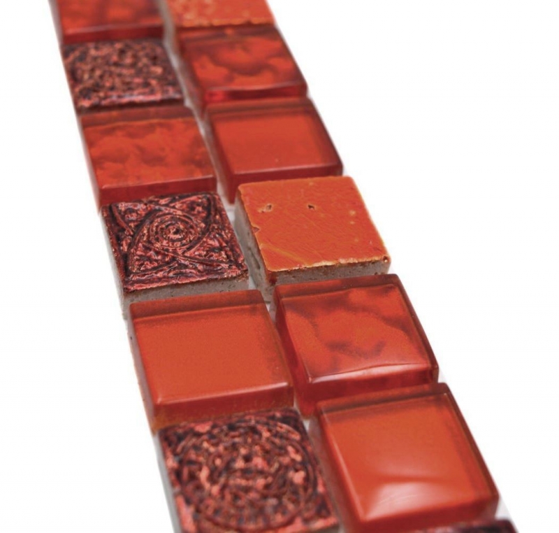 Mosaïque Borde Bordüre Mosaïque de verre Resin mix rouge structure MOS83BOR-CB30