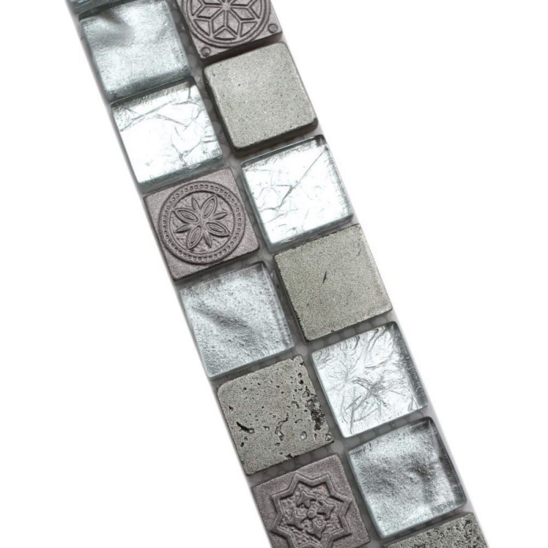 Mosaïque Borde Bordüre Mosaïque de verre Resin mix structure argentée MOS83BOR-CB33