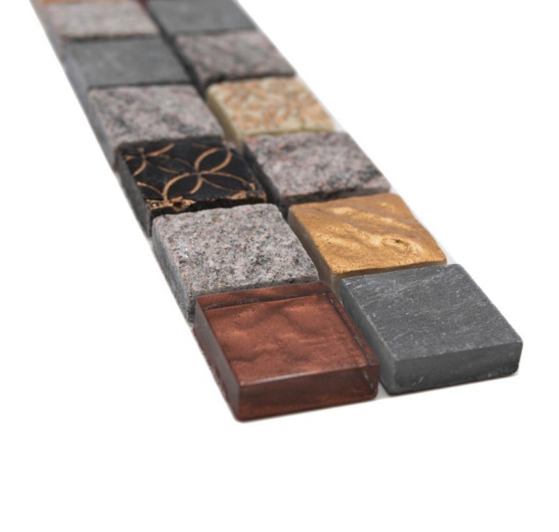 Mosaïque Borde Bordure Mosaïque de verre Pierre mix gris or noir MOS83BOR-0207