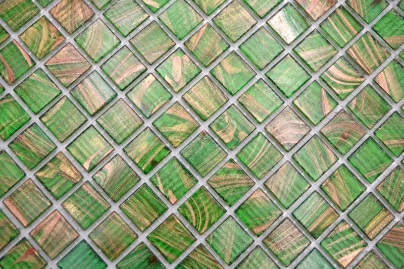 Mosaïque de verre Vert perle clair Vert clair Or Cuivre changeant MOS230-G24