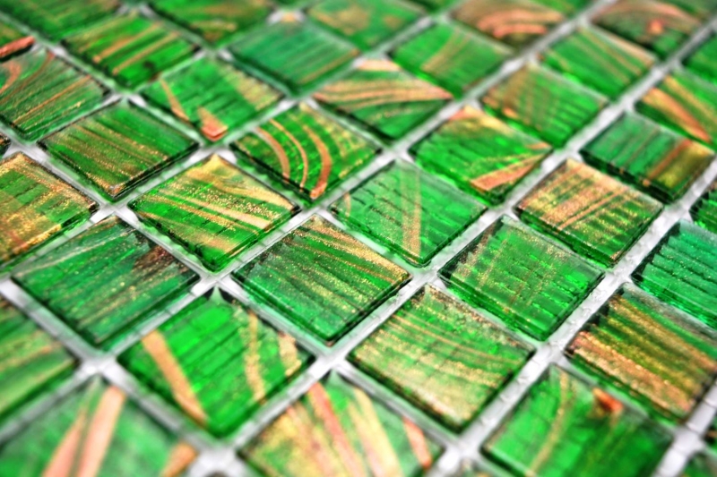 Mosaïque de verre Vert perle clair Vert clair Or Cuivre changeant MOS230-G24