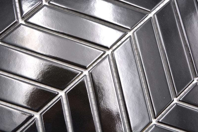 Mosaïque céramique noire brillante aspect flèche Carreau de cuisine Miroir de salle de bain Paroi de douche MOS24-EV39_f