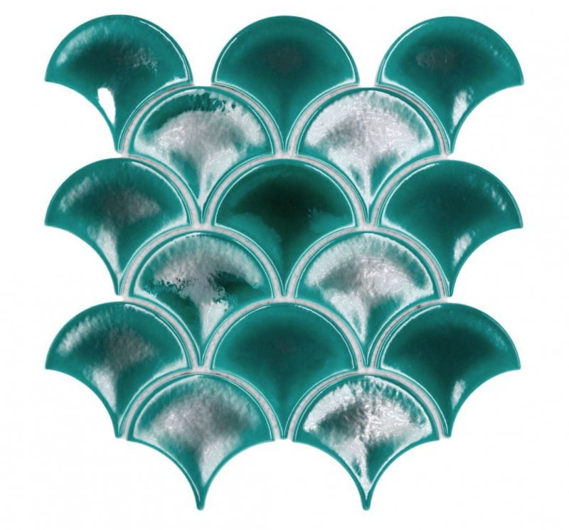 Mosaïque céramique vert foncé brillant aspect éventail Carreau de cuisine Miroir de salle de bain Paroi de douche MOS13-FS5_f