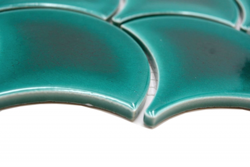 Mosaïque céramique vert foncé brillant aspect éventail Carreau de cuisine Miroir de salle de bain Paroi de douche MOS13-FS5_f