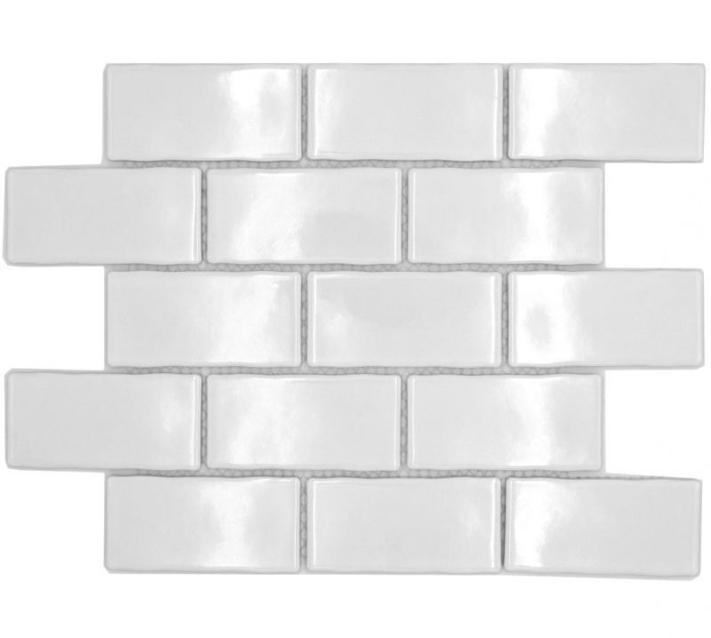 Mosaïque céramique blanche brillante Aspect maçonnerie Carreau de cuisine Miroir de salle de bain Paroi de douche MOS26-238_f
