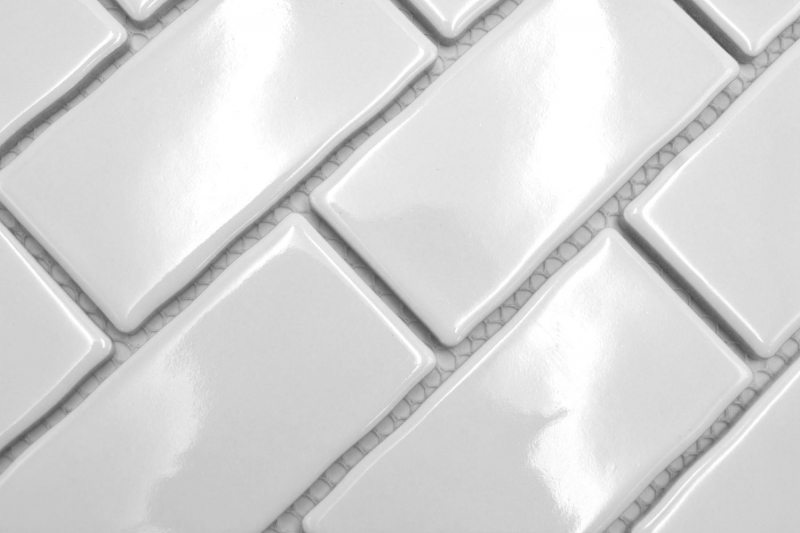 Mosaïque céramique blanche brillante Aspect maçonnerie Carreau de cuisine Miroir de salle de bain Paroi de douche MOS26-238_f