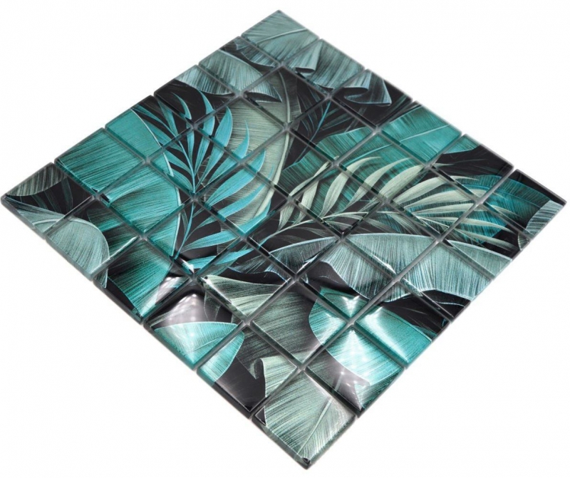 Carreau de mosaïque Mosaïque de verre mix vert noir brillant aspect floral Carreau de mosaïque mur cuisine miroir salle de bain mur douche MOS88-Pic05_f