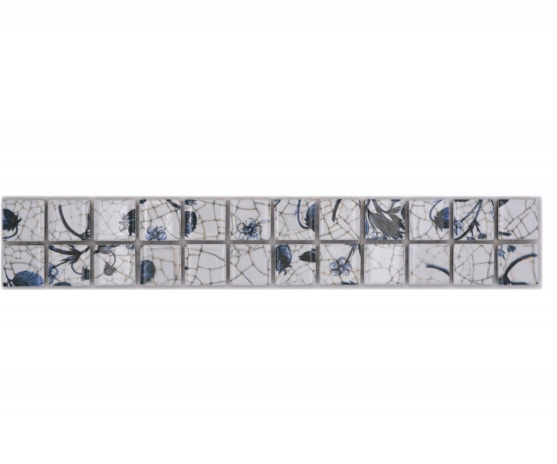 Bordure Borde Mosaïque mix blanc/bleu brillant aspect Delft Carreau de mosaïque Mur de cuisine Miroir de salle de bain Mur de douche MOS18DBOR-1404_f