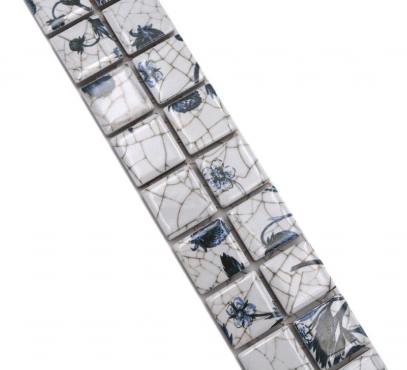 Bordure Borde Mosaïque mix blanc/bleu brillant aspect Delft Carreau de mosaïque Mur de cuisine Miroir de salle de bain Mur de douche MOS18DBOR-1404_f
