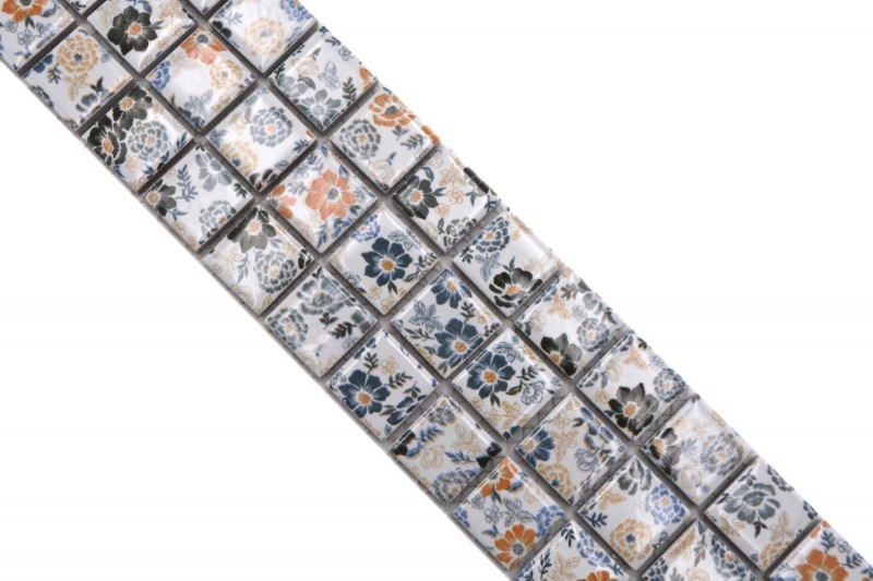 Bordure Borde Mosaïque mix blanc/fleurs brillant aspect floral carreau de mosaïque mur cuisine carrelage salle de bain mur douche MOS18CBOR-1401_f