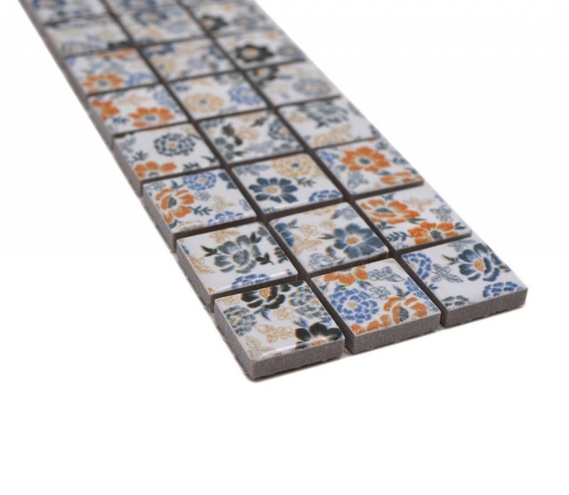 Bordure Borde Mosaïque mix blanc/fleurs brillant aspect floral carreau de mosaïque mur cuisine carrelage salle de bain mur douche MOS18CBOR-1401_f