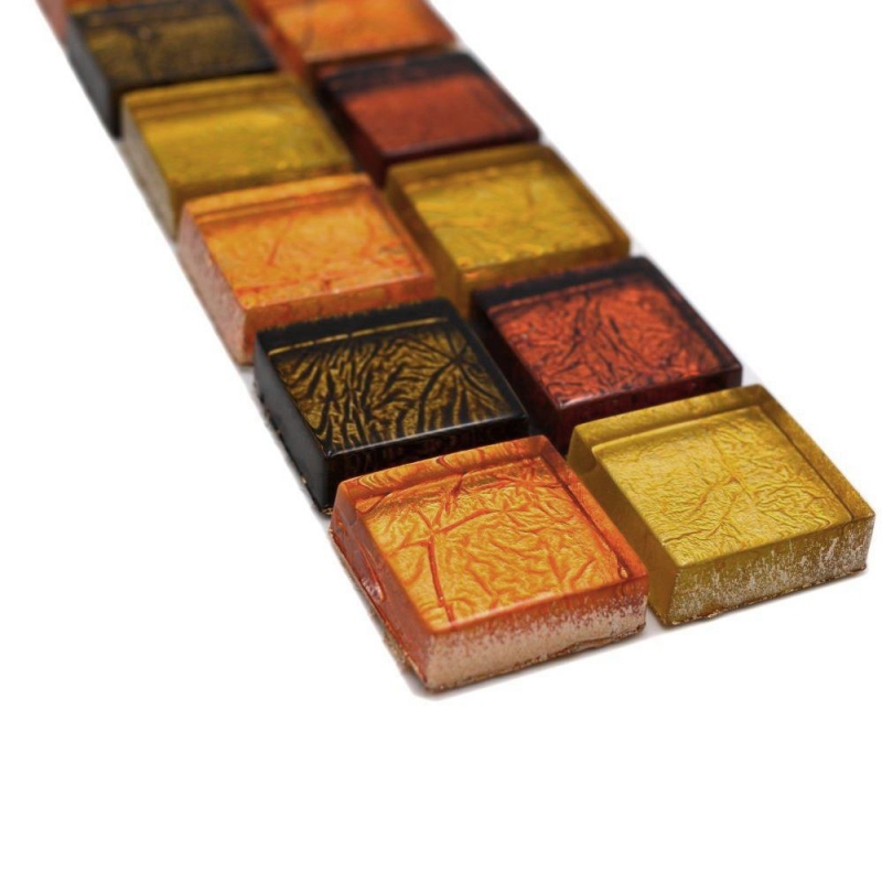 Bordure Borde Mosaïque mix or/orange/brun brillant Carreau de mosaïque mur cuisine Carrelage salle de bain Paroi de douche MOS120BOR-07814_f