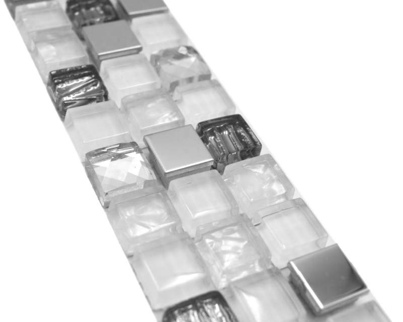 Bordure Borde Mosaik mix blanc brillant Carreau de mosaïque mur de cuisine Miroir de salle de bain Mur de douche MOS92BOR-0107_f