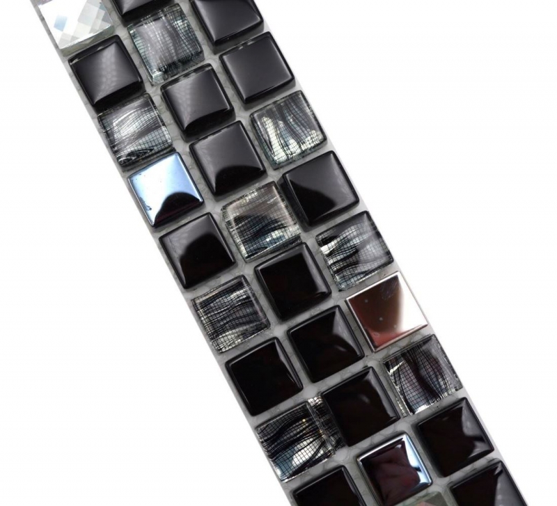 Bordure Borde Mosaik mix noir brillant Carreau de mosaïque mur de cuisine Miroir de salle de bain Mur de douche MOS92BOR-0304_f
