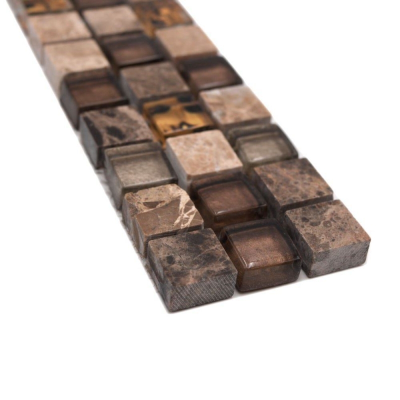 Bordure Borde Mosaïque mix beige/brun brillant Carreau de mosaïque mur de cuisine Miroir de salle de bain Mur de douche MOS92BOR-1303_f
