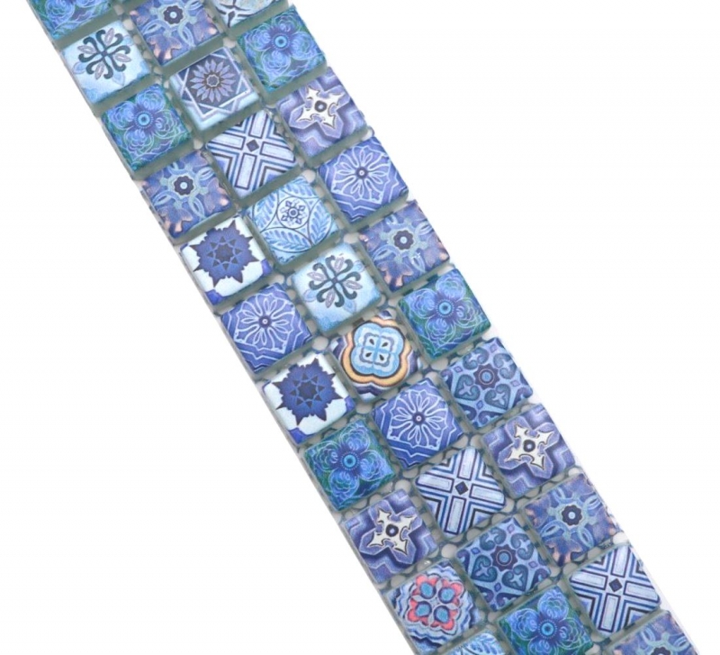 Bordure Borde Mosaïque bleu mat aspect rétro Carreau de cuisine Miroir de salle de bain Paroi de douche MOS78BOR-RB33_f