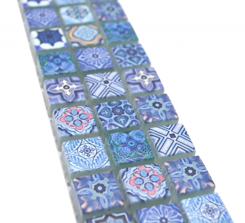 Bordure Borde Mosaïque bleu mat aspect rétro Carreau de cuisine Miroir de salle de bain Paroi de douche MOS78BOR-RB33_f