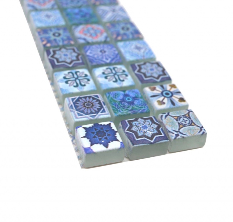Bordure Borde Mosaïque bleu mat aspect rétro Carreau de cuisine Miroir de salle de bain Paroi de douche MOS78BOR-RB33_f