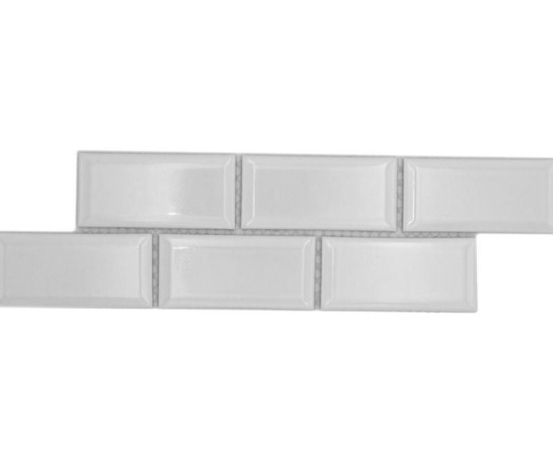 Bordure Borde Mosaïque blanc brillant aspect métro Carreau de cuisine Miroir de salle de bain Paroi de douche MOS26BORM-0101_f