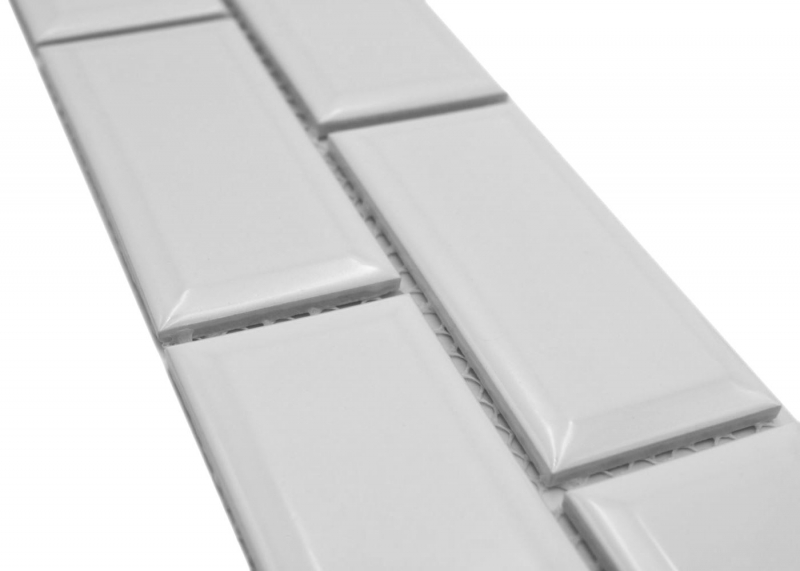 Bordure Borde Mosaïque blanc brillant aspect métro Carreau de cuisine Miroir de salle de bain Paroi de douche MOS26BORM-0101_f
