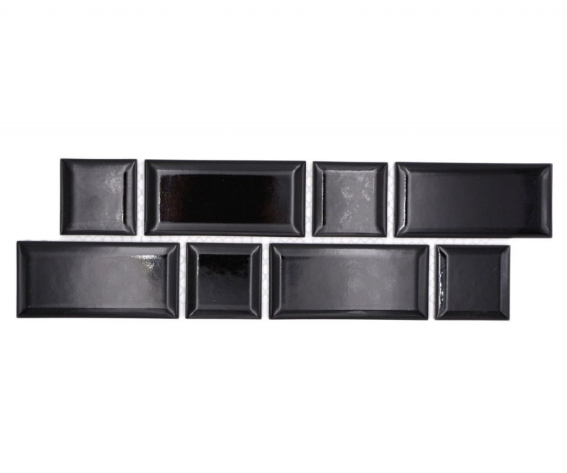 Bordure Borde Mosaïque noir brillant aspect métro Carreau de cuisine Miroir de salle de bain Paroi de douche MOS26BORWM-0301_f