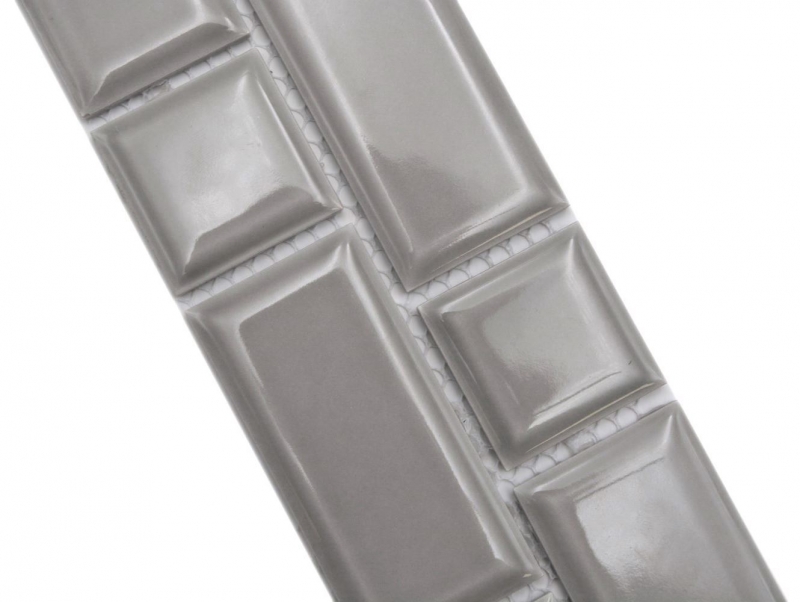 Bordure Borde Mosaïque gris brillant aspect métro Carreau de cuisine Miroir de salle de bain Paroi de douche MOS26BORWM-0202_f