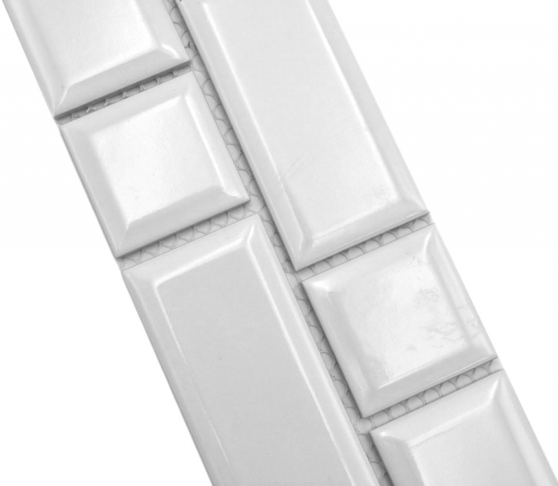 Bordure Borde Mosaïque blanc brillant aspect métro Carreau de cuisine Miroir de salle de bain Paroi de douche MOS26BORWM-0101_f