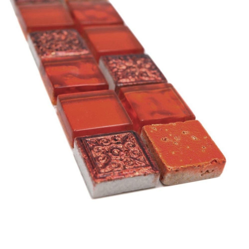 Bordure Borde Mosaïque mix rouge brillant aspect rétro carreau de mosaïque mur cuisine miroir salle de bain MOS83BOR-CB30_f