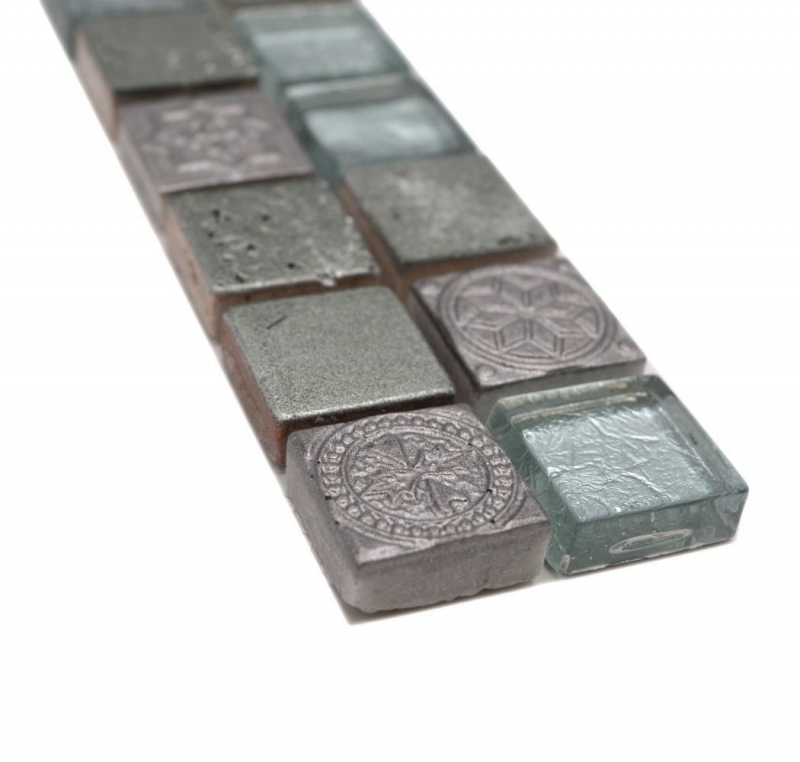 Bordure Borde Mosaïque mix argent brillant aspect rétro Carreau de cuisine Miroir de salle de bain MOS83BOR-CB33_f