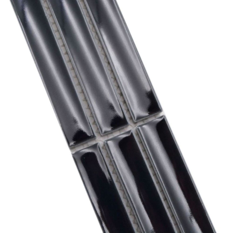 Bordure Borde Mosaïque noir brillant aspect baguettes Carreau de cuisine Miroir de salle de bain Paroi de douche MOS24BOR-CS36_f